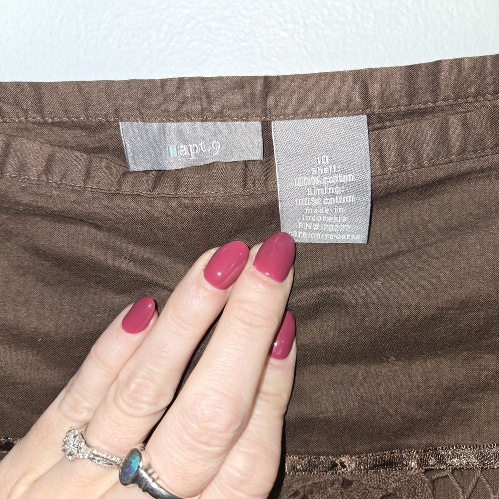 Vtg Size 10 Apt. 9 Brown Lace Textured Knee Length Skirt Western Boho Fall Y2k - Picture 2 of 6